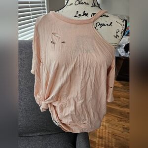 Forever 21 plus size distressed Pink Off-Shoulder Top